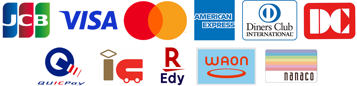 JCB VISA MasterCard AmericanExpress DC DinersClub QUICPAY IC R-EDY WAON NANACO